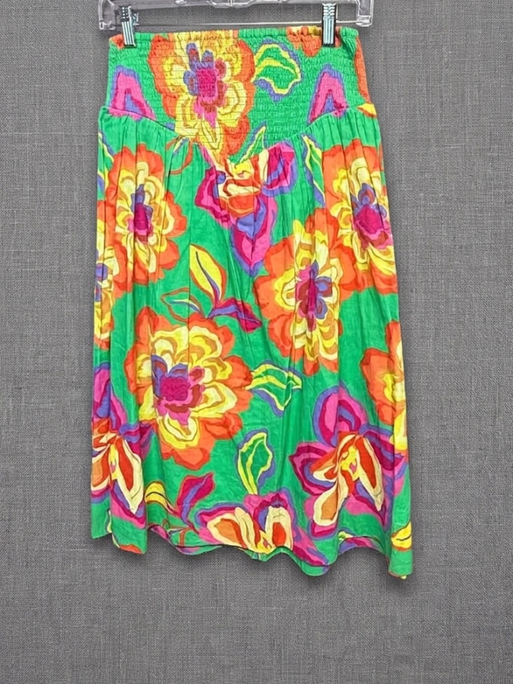 GB Gianni Bini Smocked Midi Skirt Small Bright Floral Tropical Cotton Boho NEW